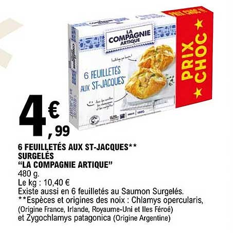 6 feuilletés aux st-jacques surgelées "la compagnie artique"