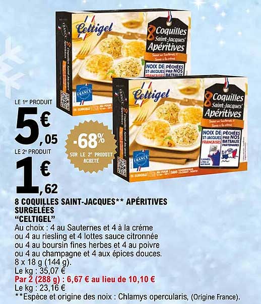 8 coquilles saint-jacques apéritives surgelées "celtigel"