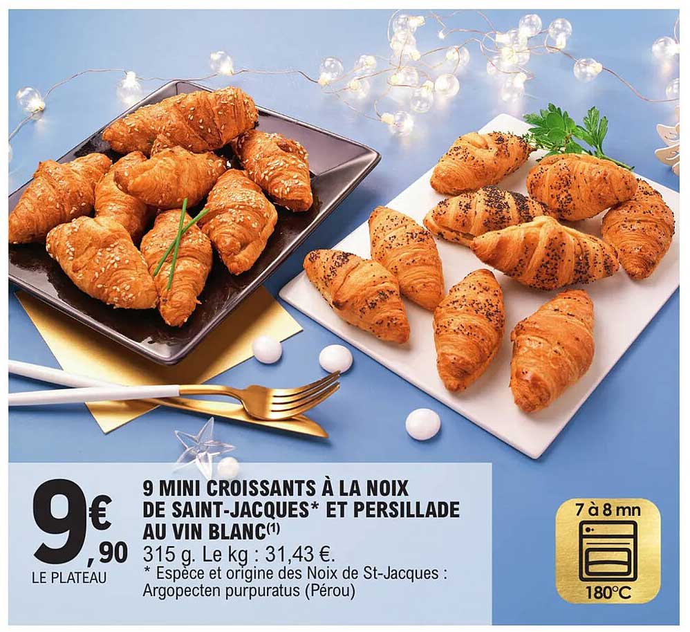 9 mini croissants à la noix de saint-jacques et persillade au vin blanc