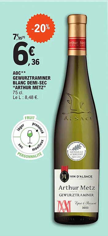 aoc gewurztraminer blanc demi-sec "arthur metz"