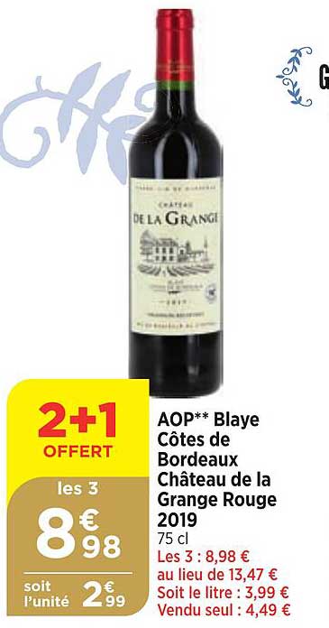 aop blaye côtes de bordeaux château de la grange rouge 2019