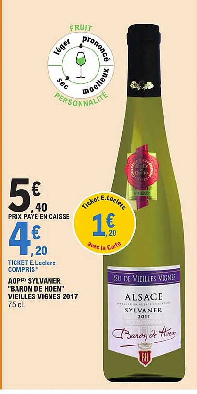 aop sylvaner "baron de hoen" vieilles vignes 2017