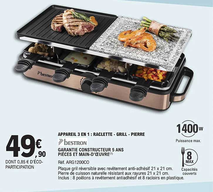 Appareil 3 En 1 : Raclette - Grill - Pierre