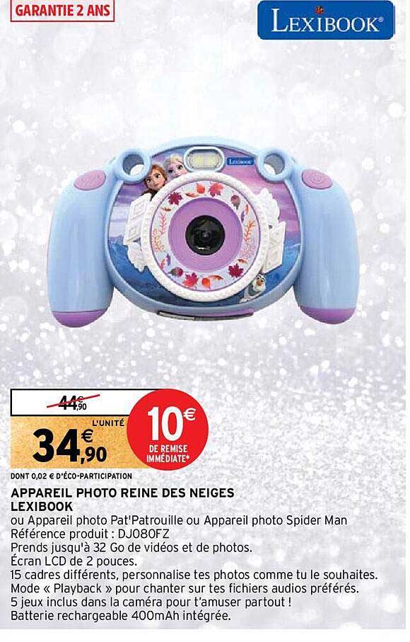 appareil photo reine des neiges lexibook
