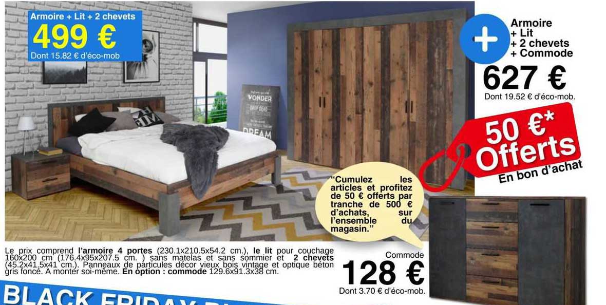 Armoire + Lit + 2 Chevets