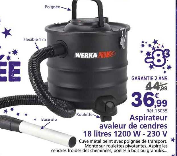 aspirateur avaleur de cendres 18 litres 1200 w - 230 v