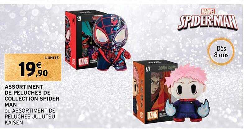 assortiment de peluches de collection spider man ou assortiment de peluches jujutsu kaisen