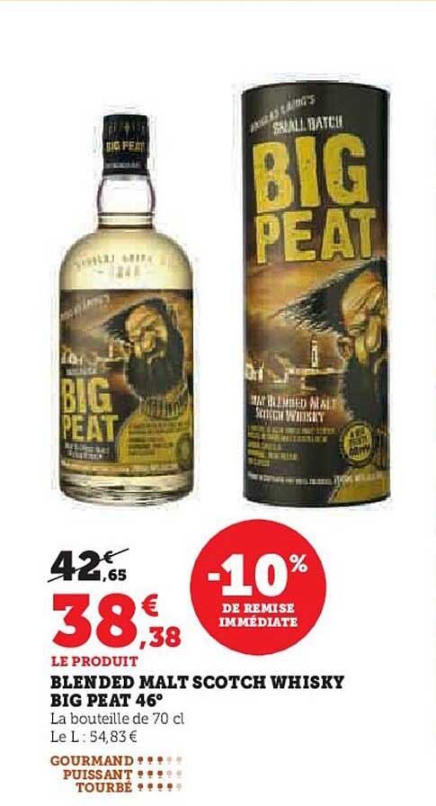 blended malt scotch whisky big peat 46° -10% de remise immédiate