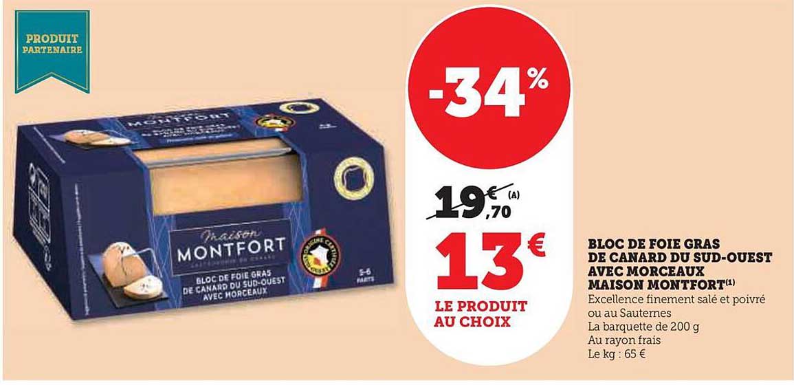 bloc de foie gras de canard du sud-ouest avec morceaux maison montfort