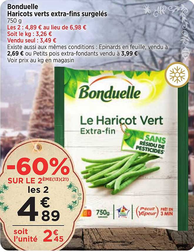 bonduelle haricots verts extra-fins surgelés -60% sur le 2ème