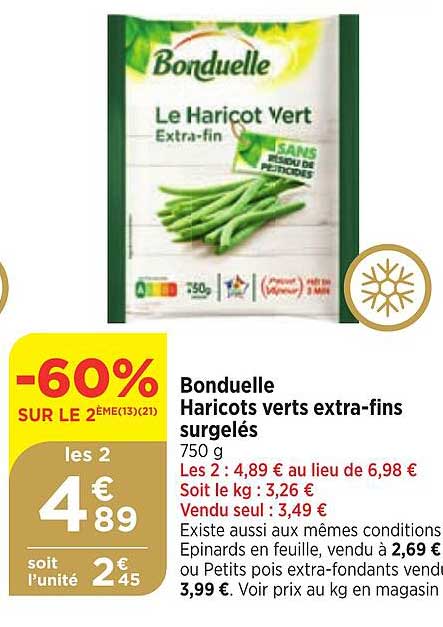 bonduelle haricots verts extra-fins surgelés -60% sur le 2ème