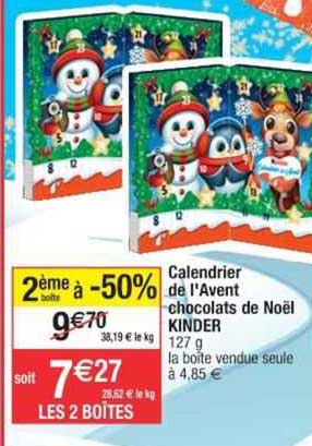 calendrier de l'avent chocolats de noël kinder