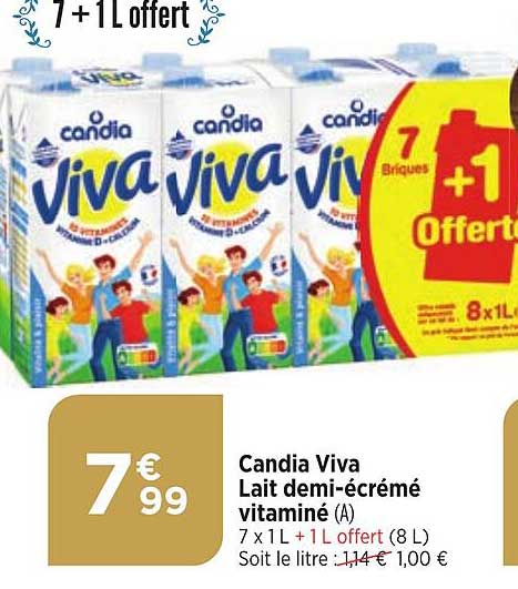 candia viva lait demi-écrémé vitaminé