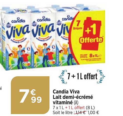 candia viva lait demi-écrémé vitaminé