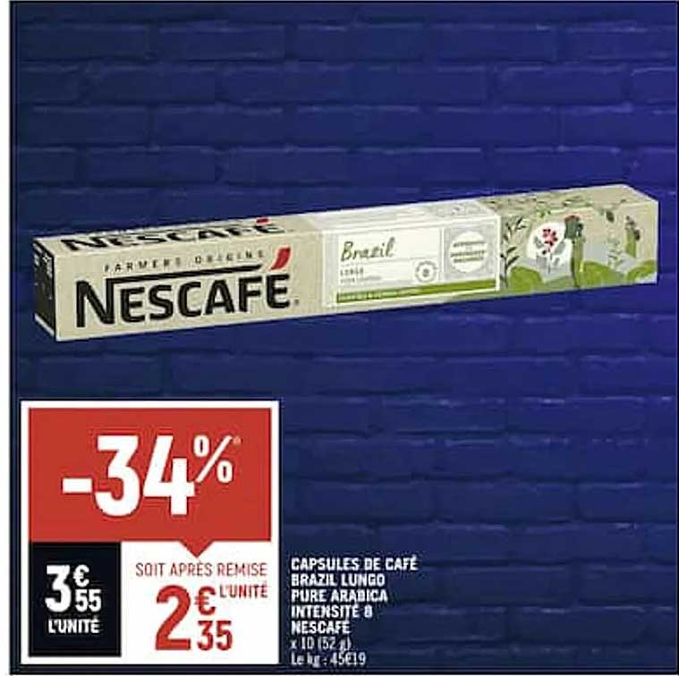 capsules de café brazil lungo pure arabia intenisté b nescafé