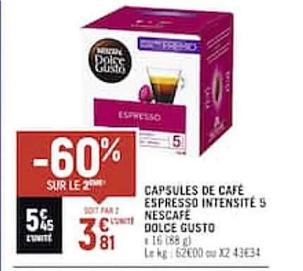 Capsules De Café Espresso Intensité 5 Nescafé Dolce Gusto
