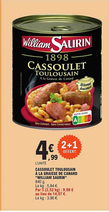 cassoulet toulousain à la graisse de canard "william saurin"