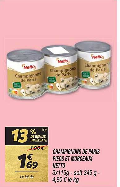 Champignons De Paris Pieds Et Morceaux Netto