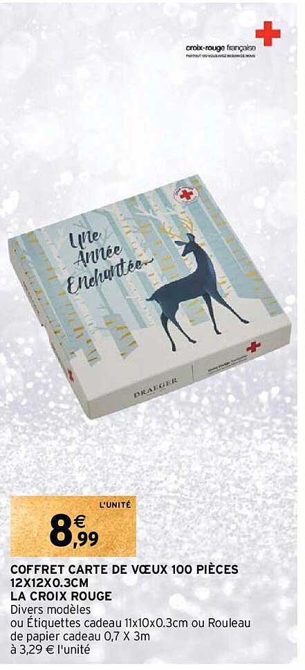 coffret carte de voeux 100 pièces 12 x 12 x 0.3 cm la croix rouge