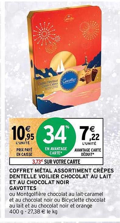 coffret métal assortiment crêpes dentelle voilier chocolat au lait et au chocolat noir gavottes