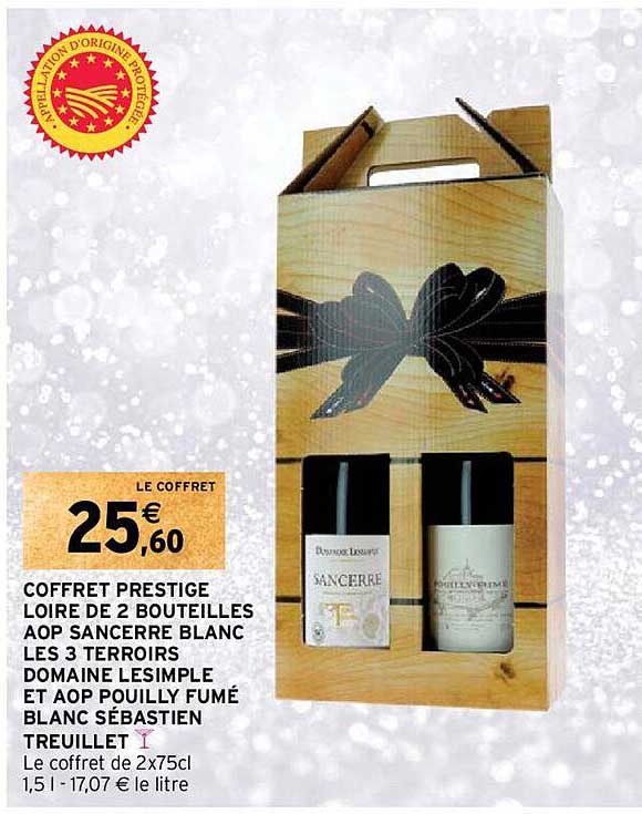 coffret prestige loire de 2 bouteilles aop sancerre blanc les 3 terroirs domaine lesimple et aop pouilly fumé blanc sébastien treuillet