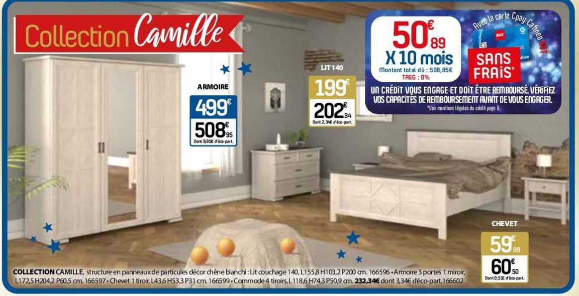 collection camille : armoire, lit 140, chevet
