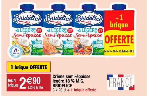 crème semi-épaisse légère 18% m.g. bridélice