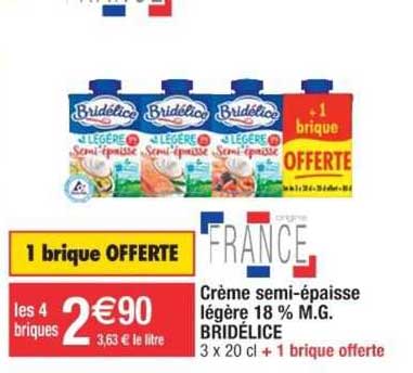 crème semi-épaisse légère 18% m.g. bridélice