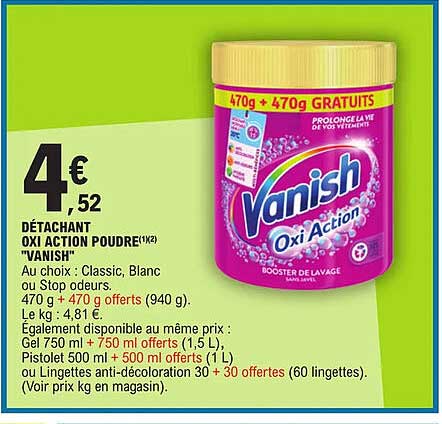 détachant oxi action poudre "vanish"