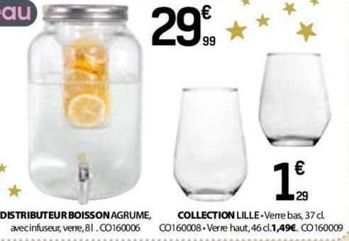 distributeur boisson agrume, collection lille + verre bas