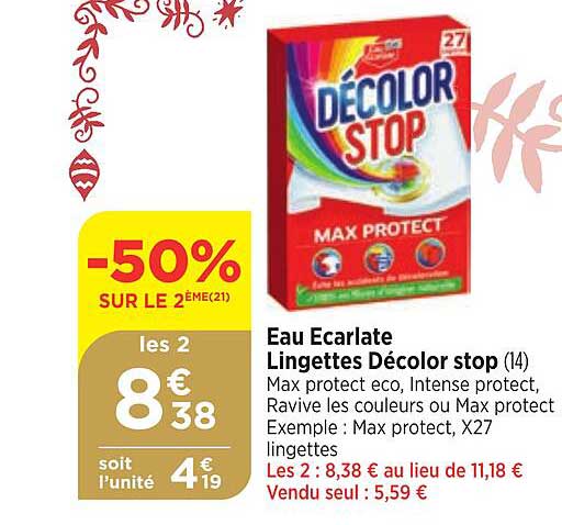 eau écarlate lingettes décolor stop