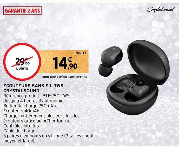 écouteurs sans fil tws crystal sound