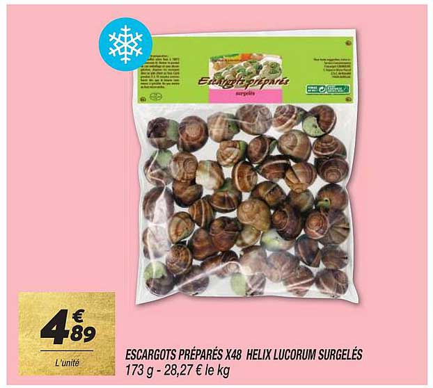 escargots préparés x48 helix lucorum surgelés