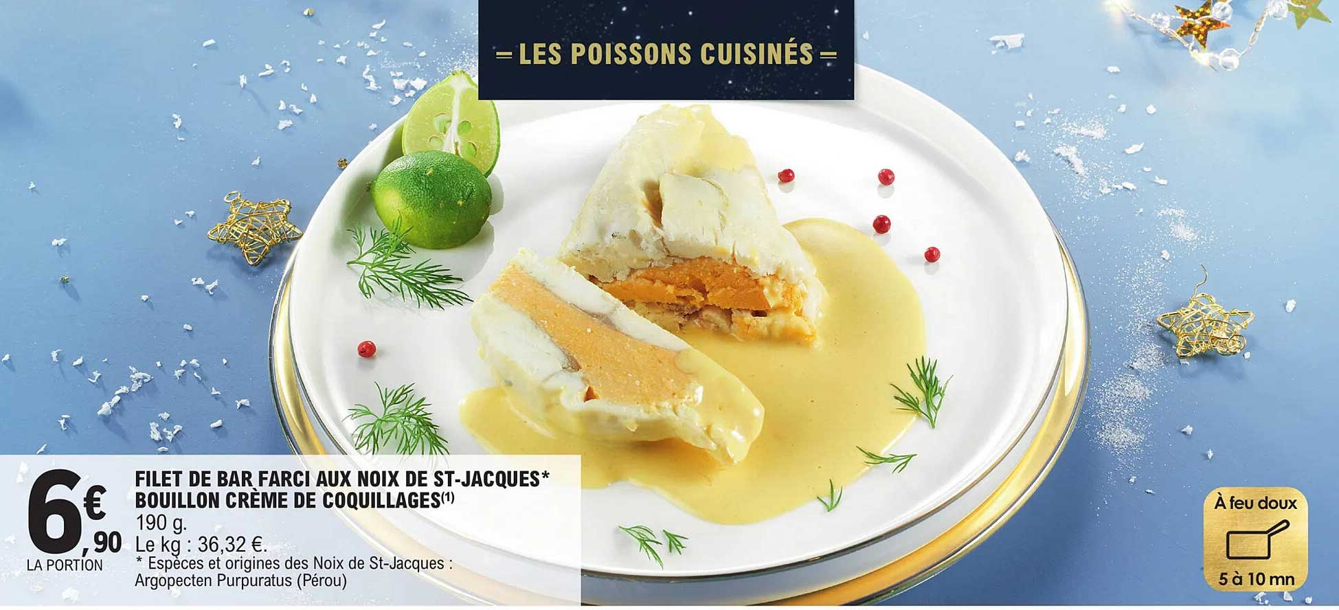 filet de bar farci aux noix de st-jacques bouillon crème de coquillages