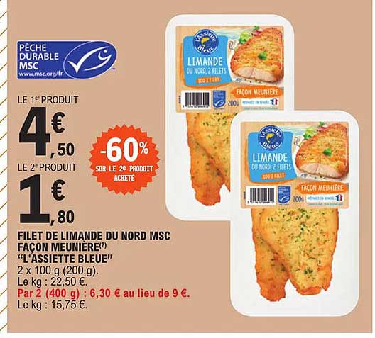 filet de limande du nord msc façon meunière "assiette bleue" -60% sur le 2e produit acheté