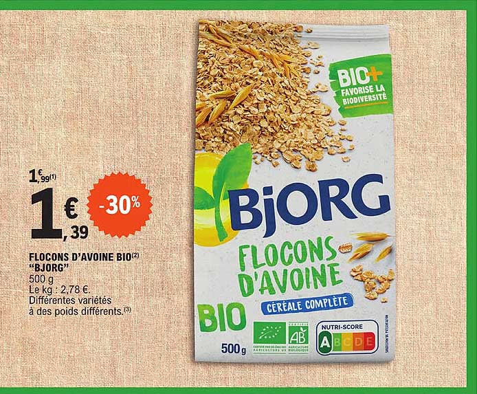 flocons d'avoine bio "bjorg"