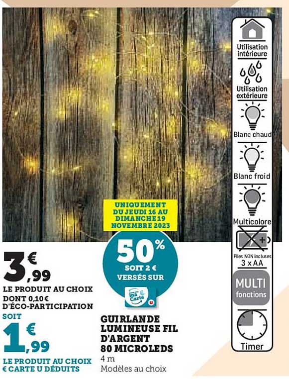 guirlande lumineuse fil d'argent 80 microleds