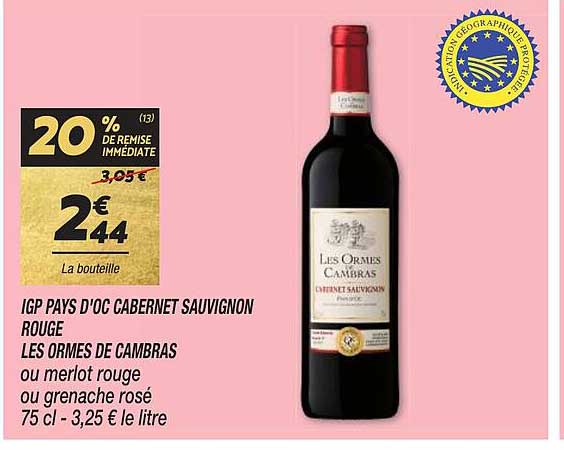 igp pays d'oc cabernet sauvignon rouge les ormes de cambras