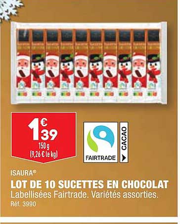 isaura lot de 10 sucettes en chocolat