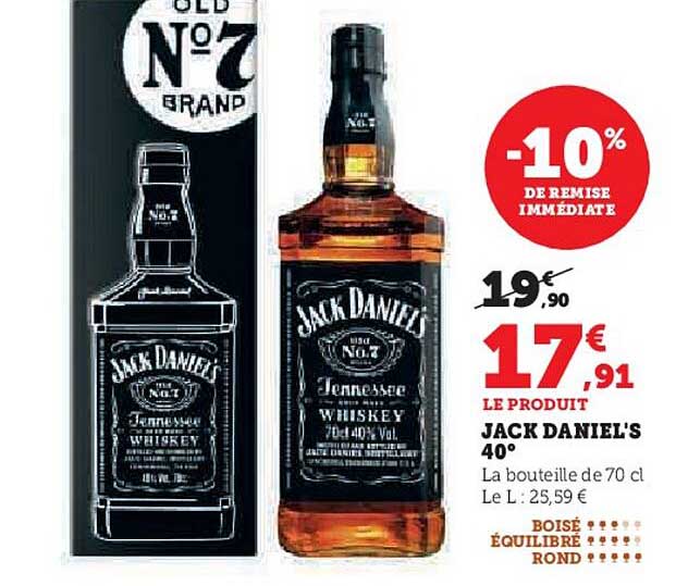 jack daniel's 40° -10% de remise immédiate