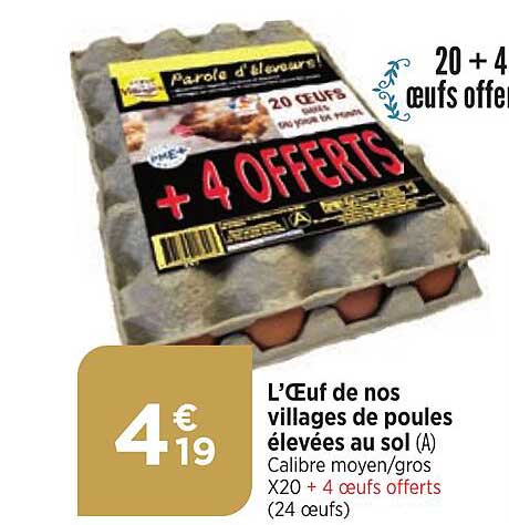 l'œuf de nos villages de poules élevées au sol