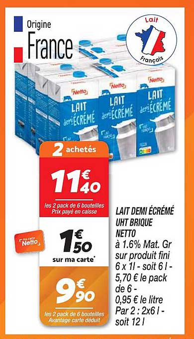 Lait Demi écrémé Uht Brique Netto