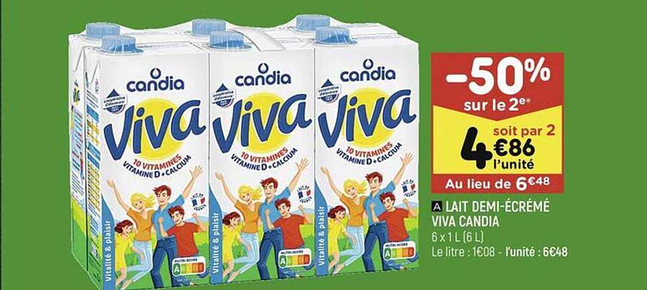 lait demi-écrémé viva candia