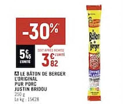 le bâton de berger l'original pur porc justin bridou