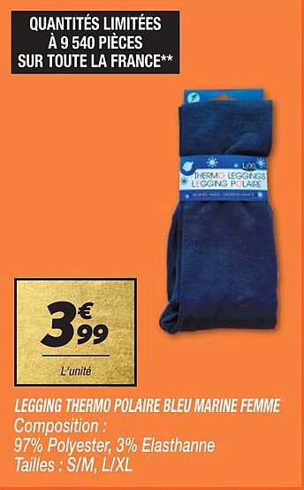 legging thermo polaire bleu marine femme
