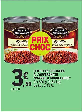 lentilles cuisinées à l'auvergnate "raynal & roquelaure"