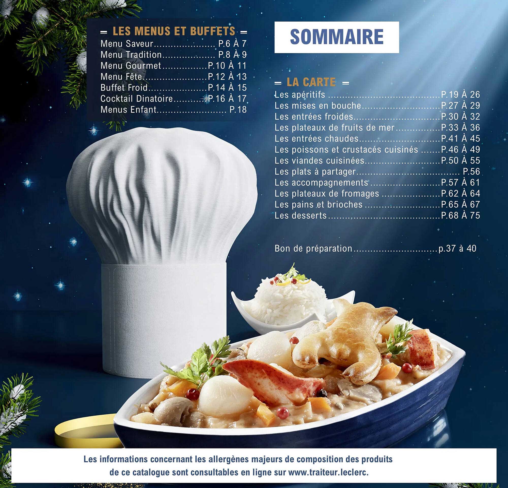 les menus et buffets, la carte