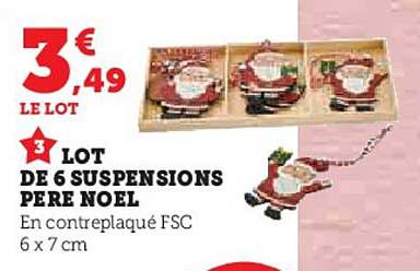 lot de 6 suspensions père noël