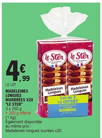 madeleines longues marbrées x20 "le ster"