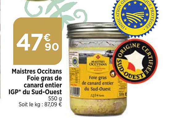 maistres occitans foei gras de canard entier igp du sud-ouest